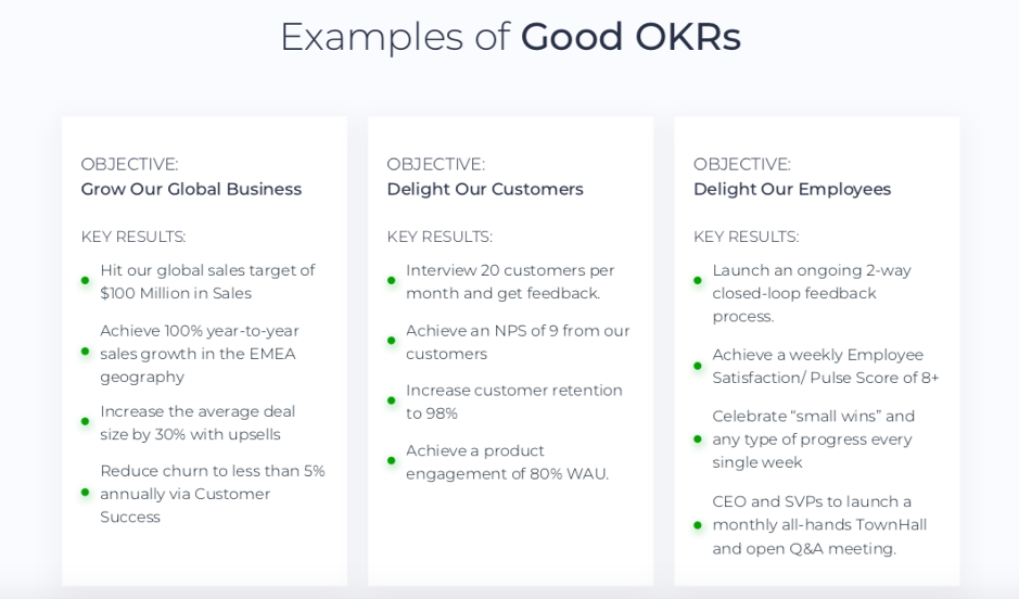 Examples of good OKRs